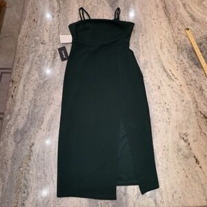 NWT Owin Size Medium Bodycon Midi Formal‎ Dress Hunter Green Front Slit